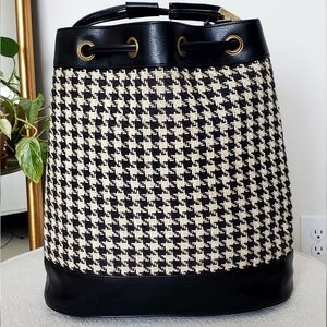 RARE Original Sarne Japan 1950's Black/Cream Houndstooth Travel Bucket Bag, EUC